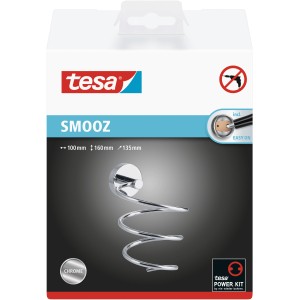 Tesa Smooz Fönhalter, verchromtes Metall, spiralförmiges Design zur Wandmontage ohne Bohren.
