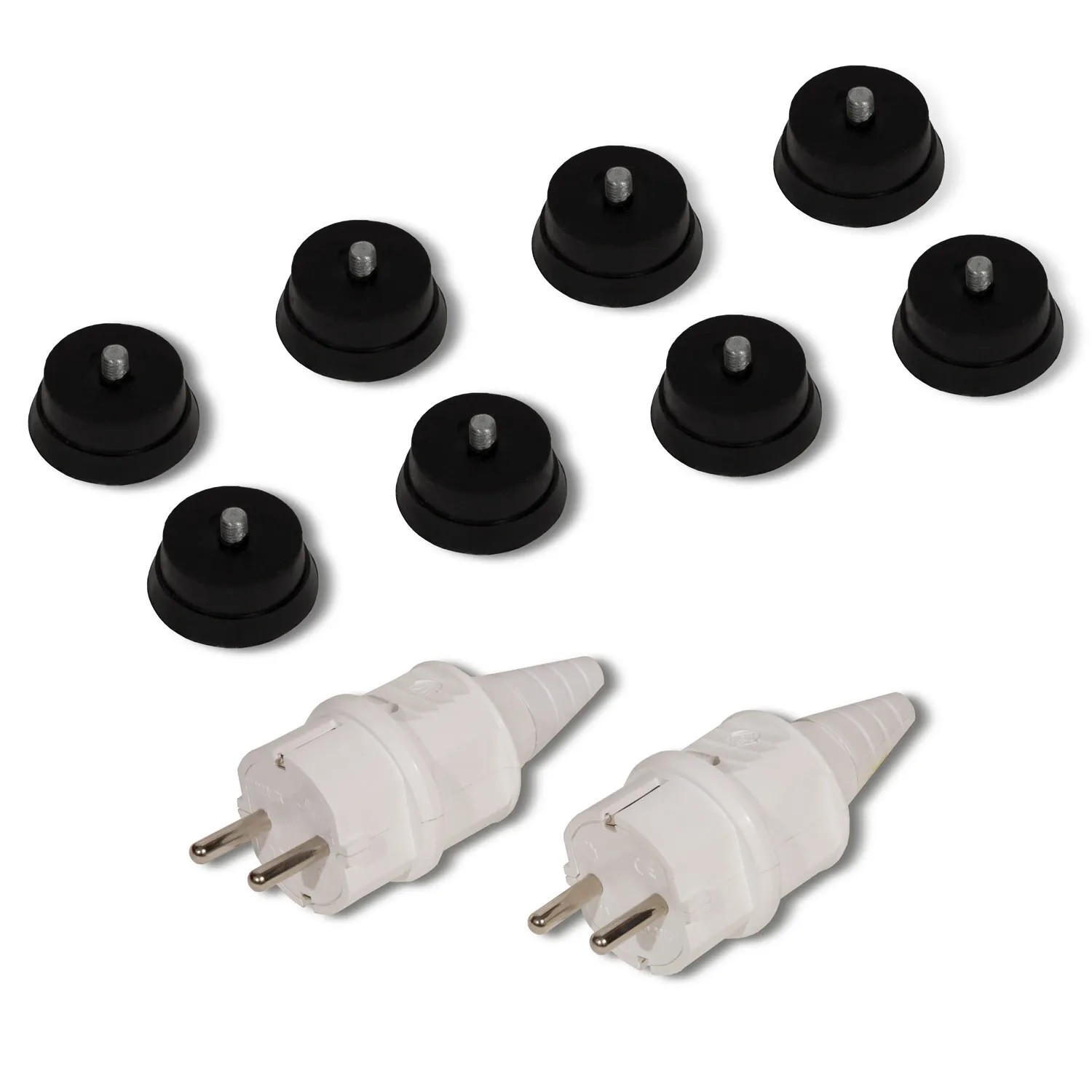 Zubehör für EBERTH Stromerzeuger: 7x Schwingungsdämpfer, 2x Stecker