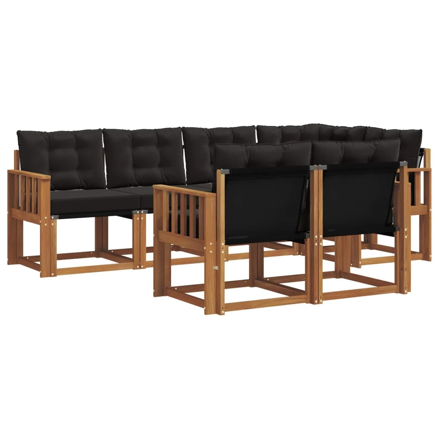 vidaXL Outdoor-Sofagarnitur mit Kissen 7-Tlg Natur und Schwarz 3368759