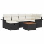 Schwarzes 7-teiliges vidaXL Garten-Sofa-Set aus Polyrattan mit Kissen und Tisch.