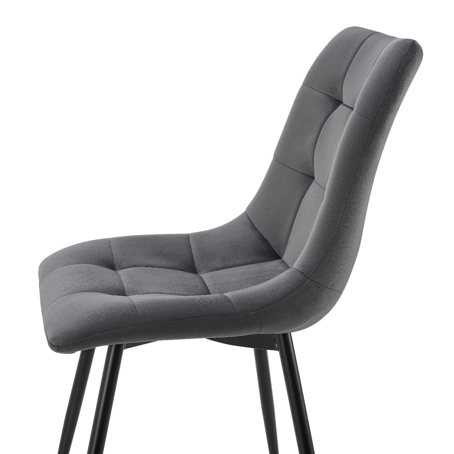 Juskys Esszimmerstuhl Blanca, 4er Set, dunkelgrauer Samt, Stahlbeine.