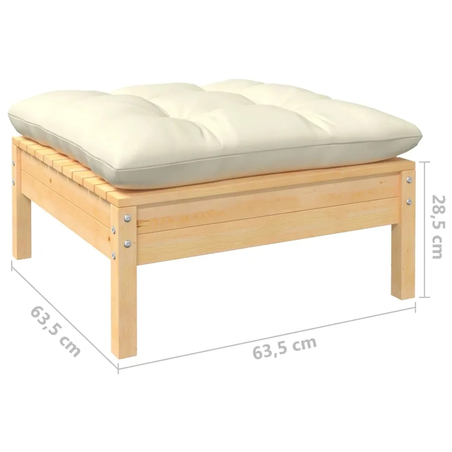 vidaXL Gartenmöbel Hocker/Tisch aus Kiefernholz mit creme Kissen, 63,5x63,5x28,5cm.