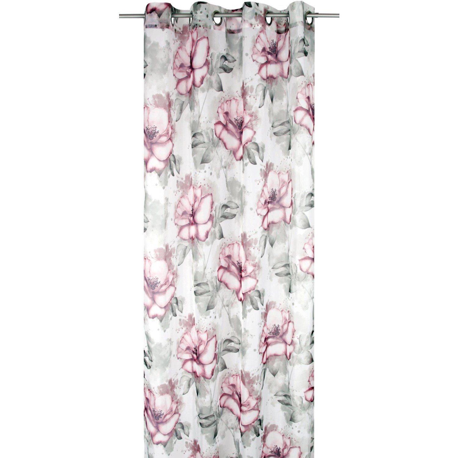 Arsvita Gardine 140 cm x 245 cm Voile mit Druck Flower Ösenschal