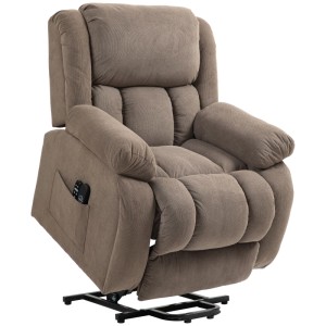 Hellbrauner elektrischer Relaxsessel mit Aufstehhilfe, Massagefunktion und Fernbedienung. Komfortabler Loungesessel.