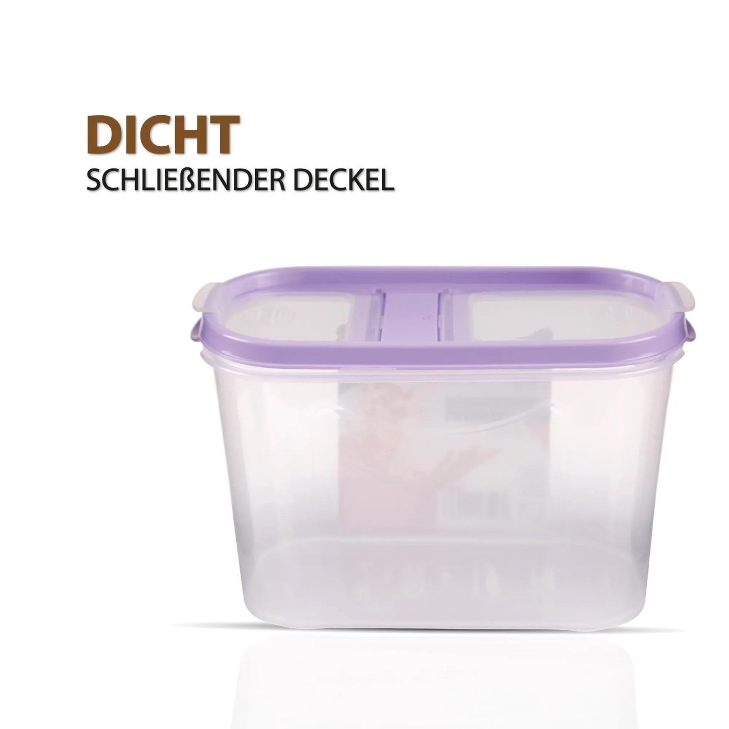 Bestlivings Frischhaltebox Schüttdose 1,4L, lila Deckel. Vorratsdose aus Kunststoff.