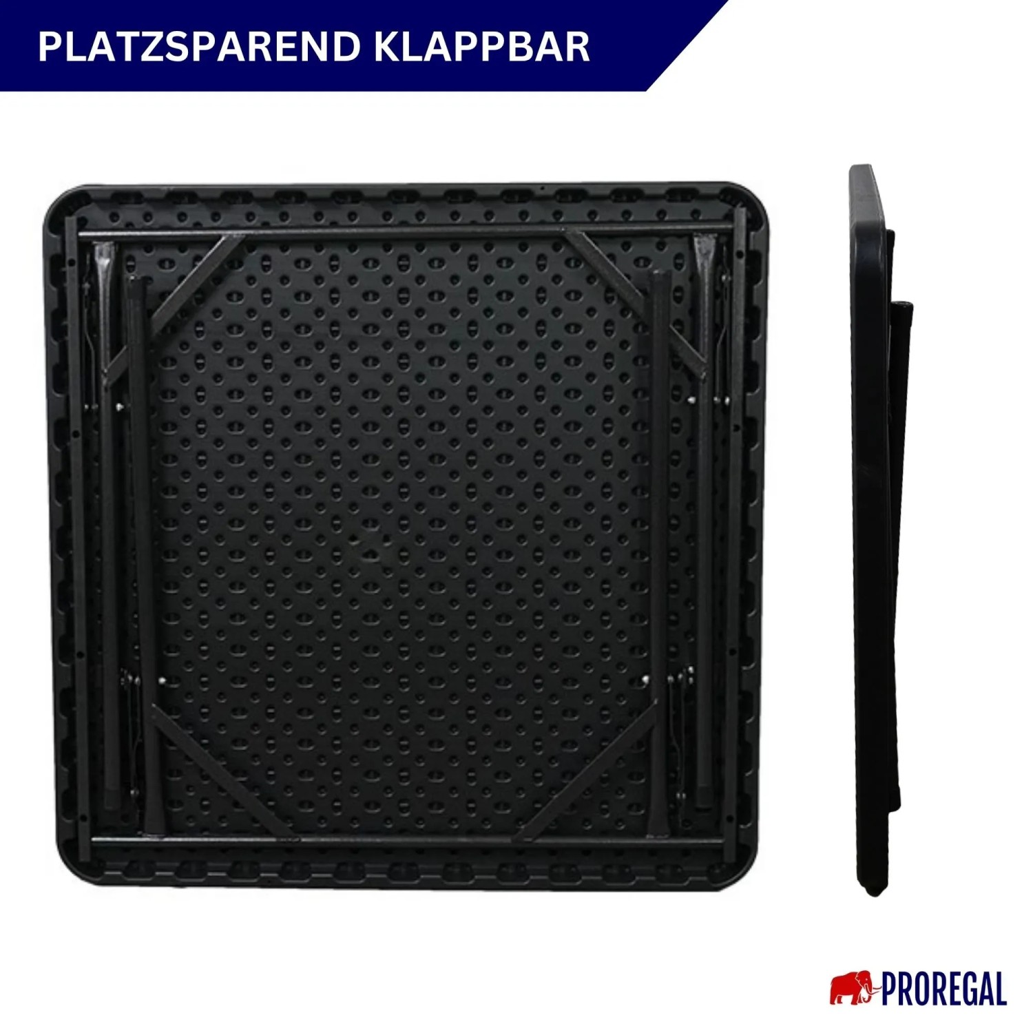 CHEFGASTRO Klapptisch, 86x86cm, schwarz. Wetterfester Gartentisch für 4 Personen, platzsparend klappbar.