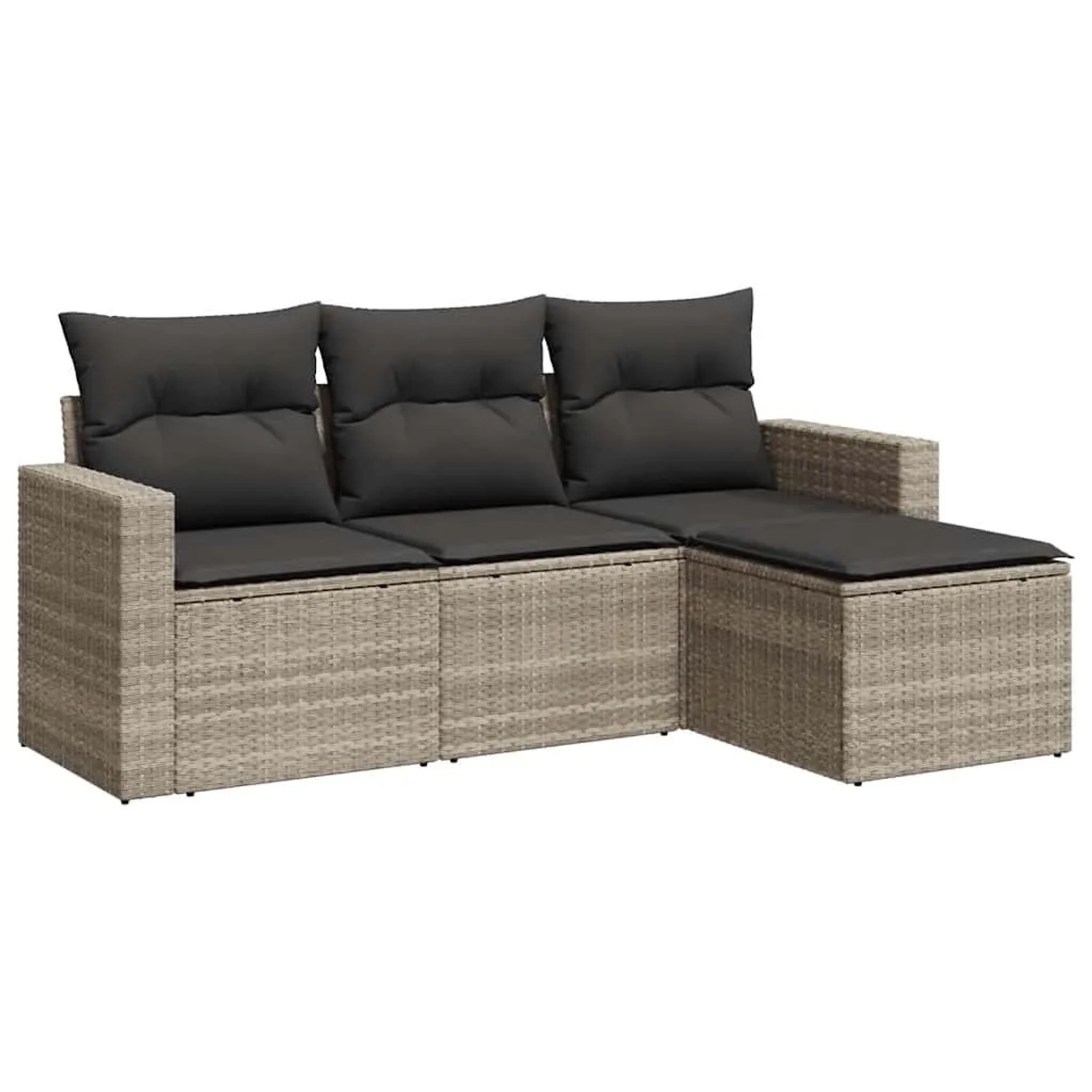 vidaXL 4-Tlg Garten-Sofagarnitur mit Kissen Hellgrau Poly Rattan 3251209