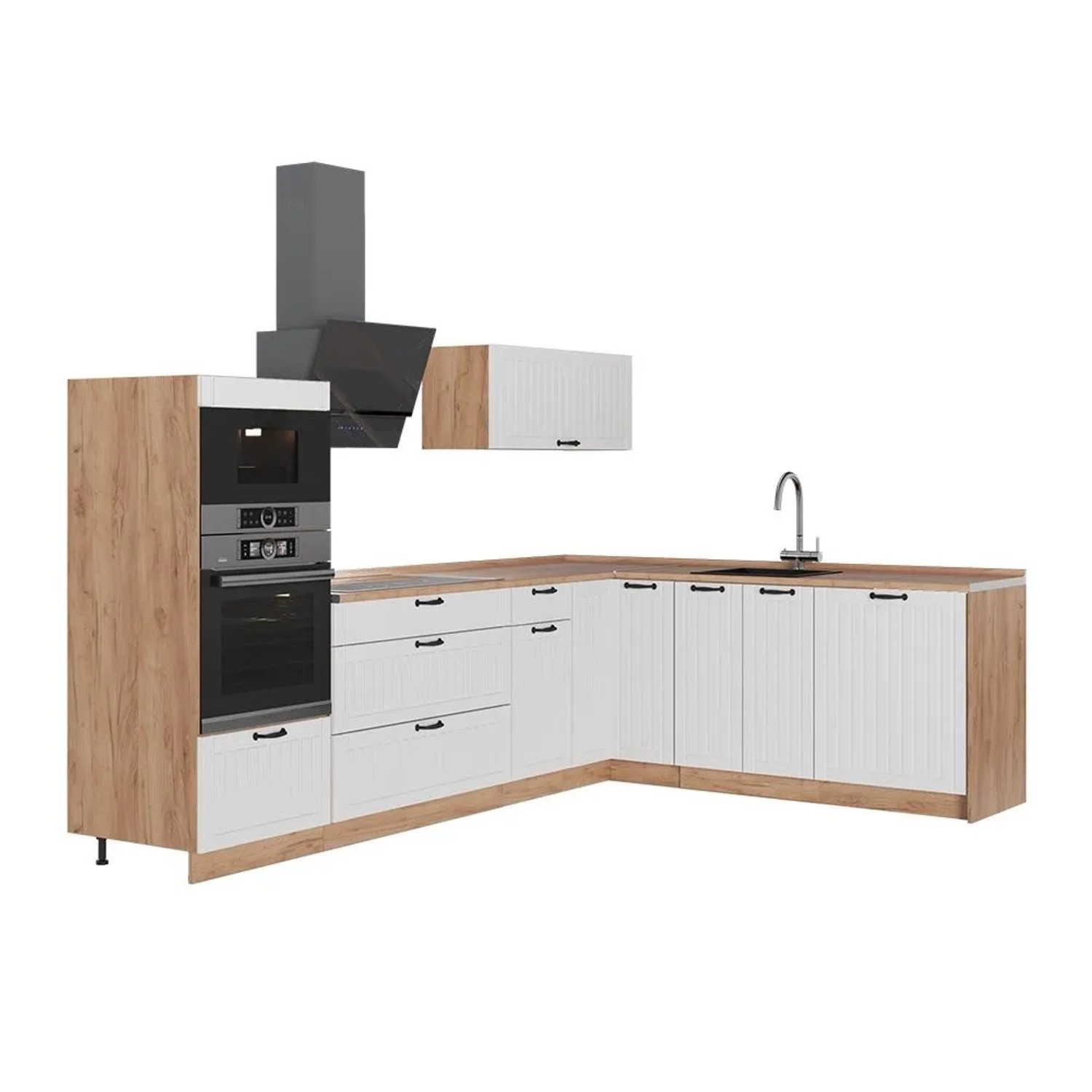 Vicco Eckküche Fame-Line Weiß Landhaus/Goldkraft Eiche 287 x 154 AP Eiche Art Nr 63518