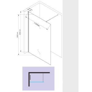 Technische Zeichnung einer Glaszentrum Hagen Walk in Duschwand 120x200cm mit Maßen.