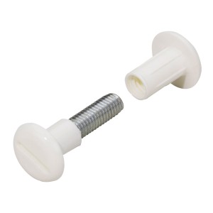 Verbindungsschraube mit Stahlgewinde und weißer Kunststoffhülse, 10er-Set für Verbindungsbeschläge.