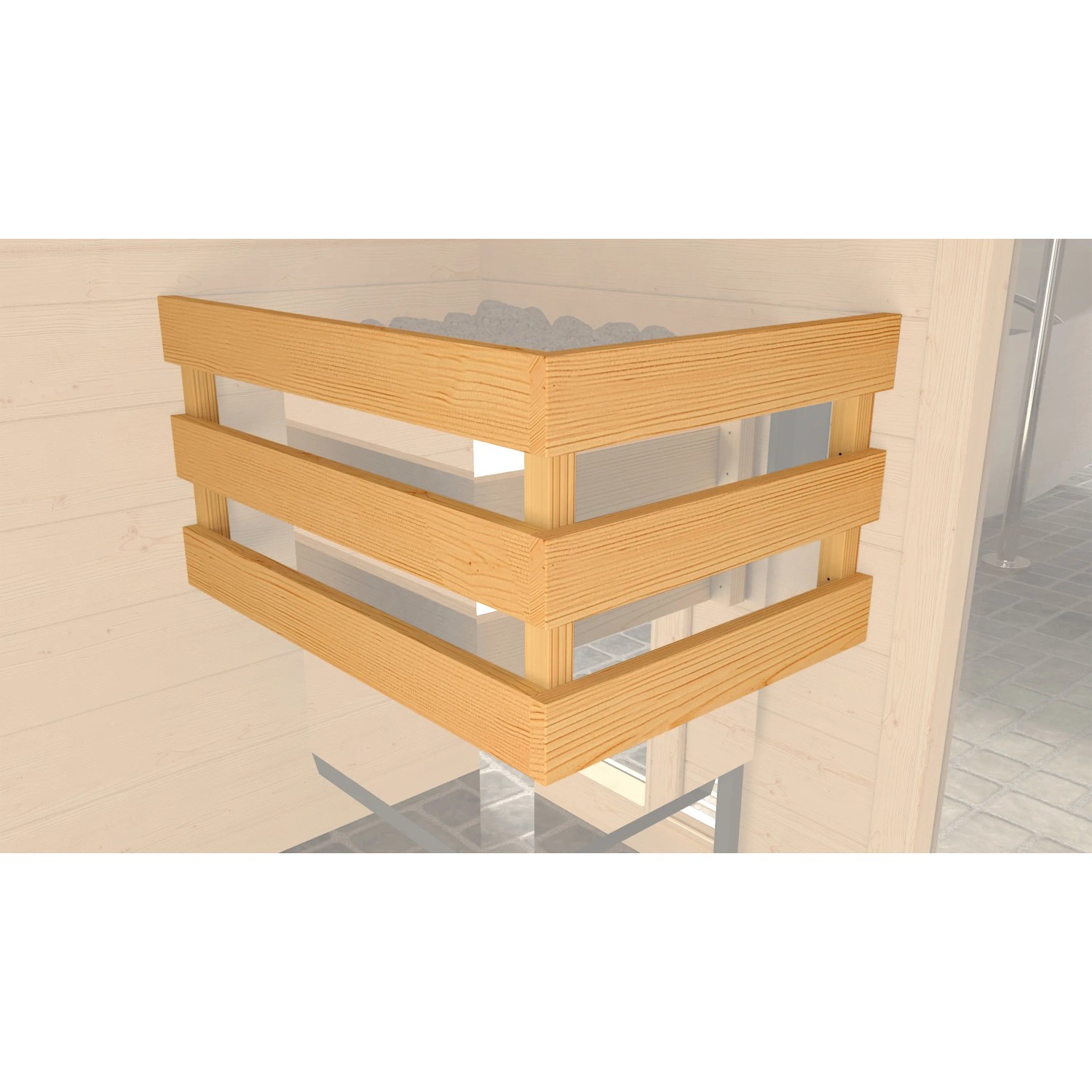 Saunaleuchte aus Holz für Weka Massivholzsauna Valida, Detailaufnahme.