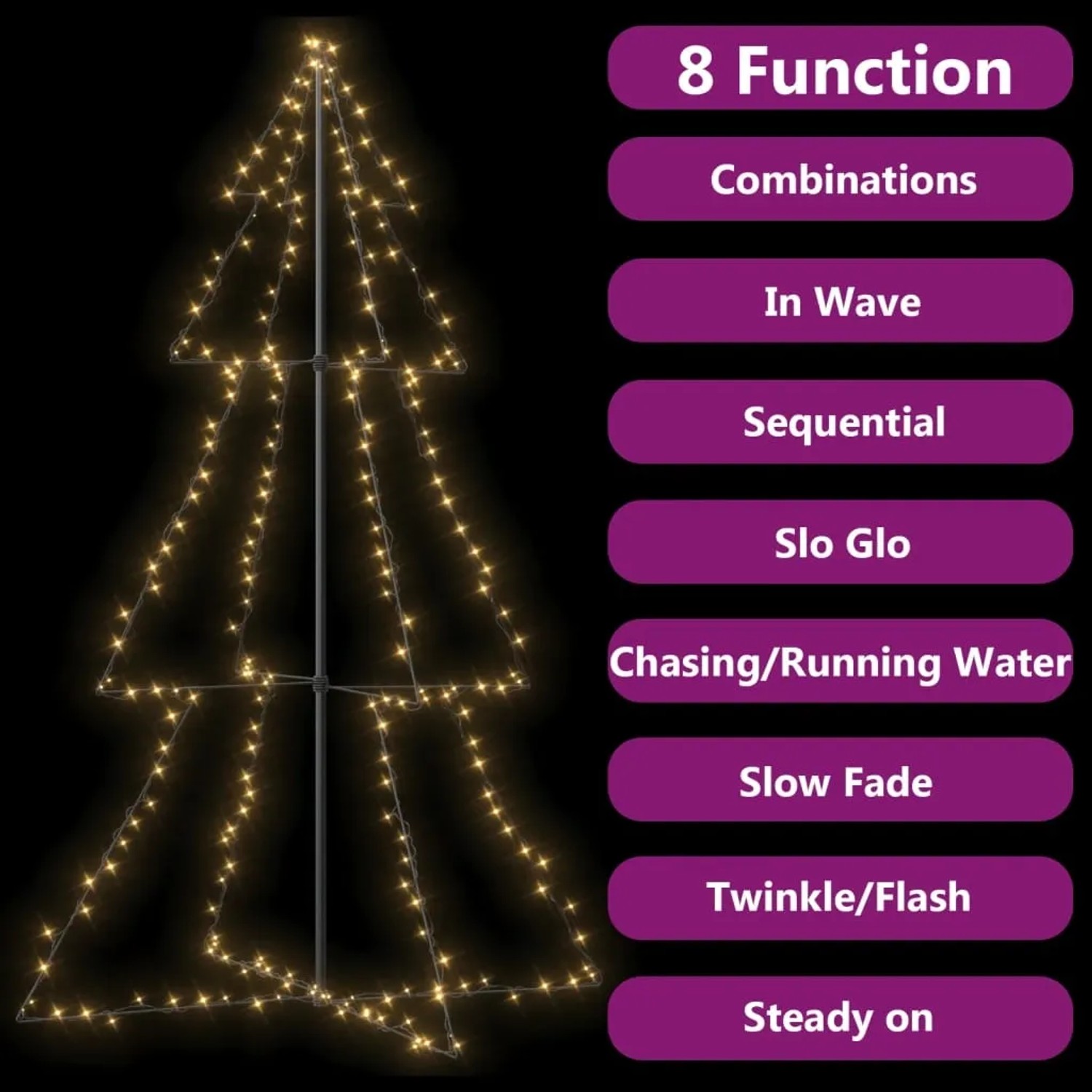 vidaXL Kegelkerstboom 108 LED's 70x180 cm warmwit, kerstboom, kerstkegelboom, kerstdecoratie, kegelboom, kunstboom, kerstversiering, kerstornament