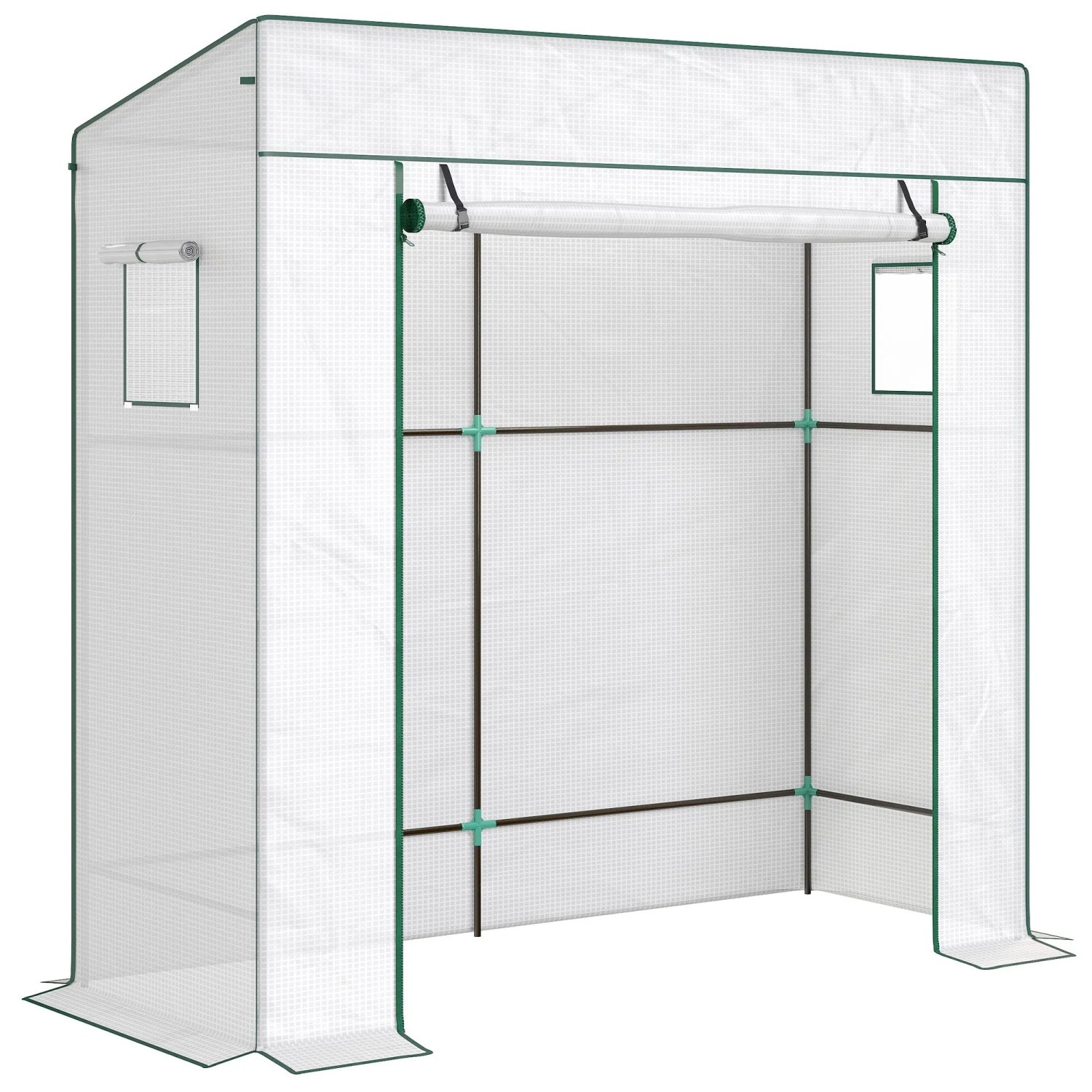 Furnicato Tomatengewächshaus Foliengewächshaus Mit Rolltor Mesh-fenster Schrägdach 196 X 77 X 197 Cm Weiß