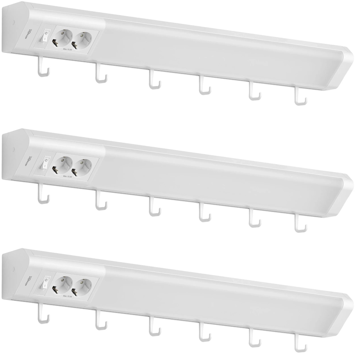 Oktaplex Talin 3er Set LED-Unterbauleuchte mit 2 Steckdosen und Schalter 14,8W 76 cm Warmweiß 3000K Lichtleiste Küche