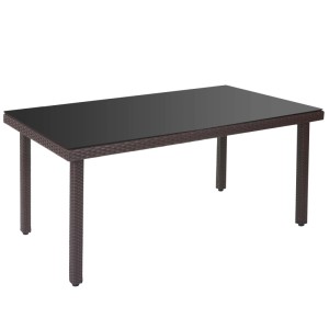MCW Poly-Rattan Gartentisch Chieti, braun, mit rechteckiger, verdunkelter Glasplatte. Robust & pflegeleicht.