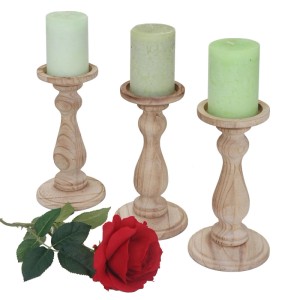 MCW 3er Set Kerzenständer T361 Shabby-Look Vintage Höhe 24cm Naturbraun