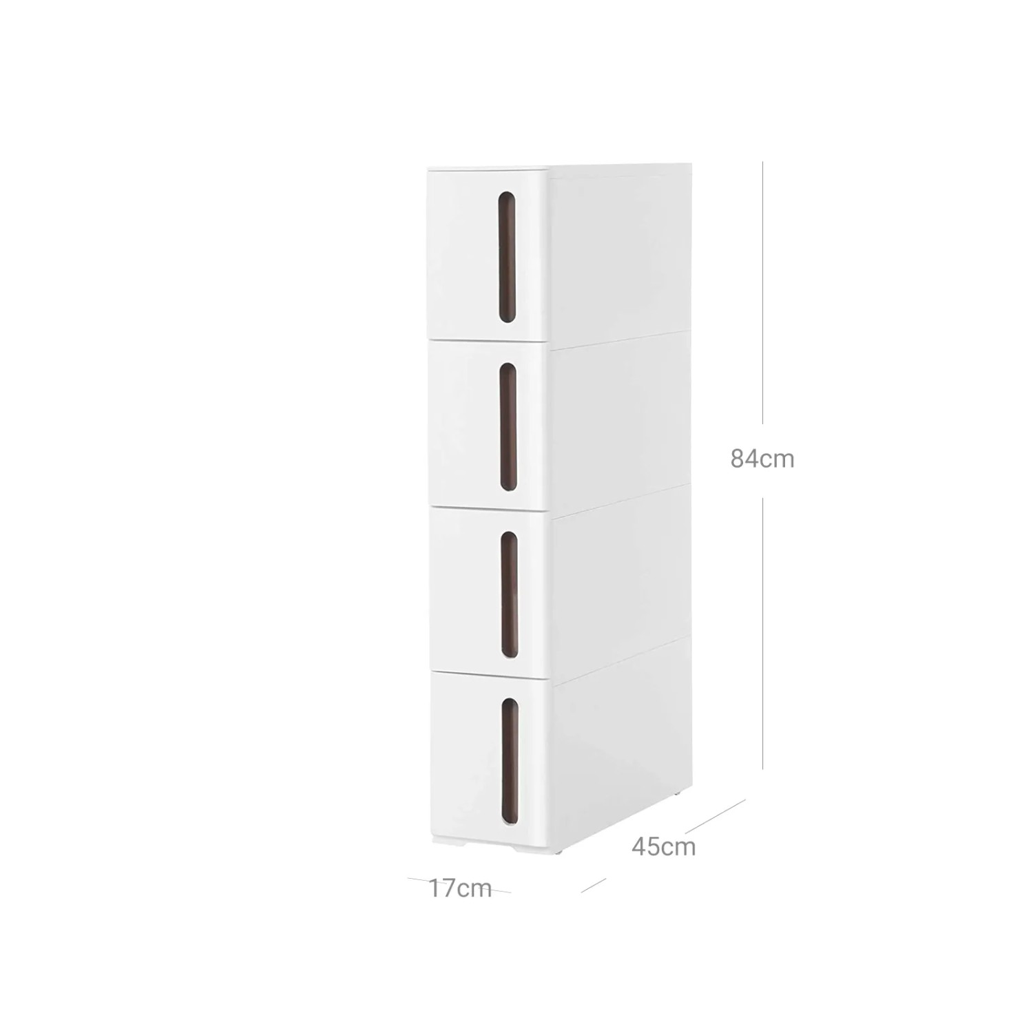 Songmics Nischenregal mit Rollen, weiß-braun, 4 Schubladen, 45x17x84 cm. Praktischer Servierwagen für kleine Räume.
