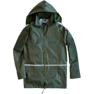 Scheibler Basic Regenjacke in Oliv Gr. XXL: Wasserdichte Arbeitsjacke mit Kapuze und Reflektoren.
