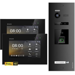Balter EVO-HD Video-Türsprechanlage mit 2 Monitoren und Fingerprint-Scanner, schwarze Ausführung.