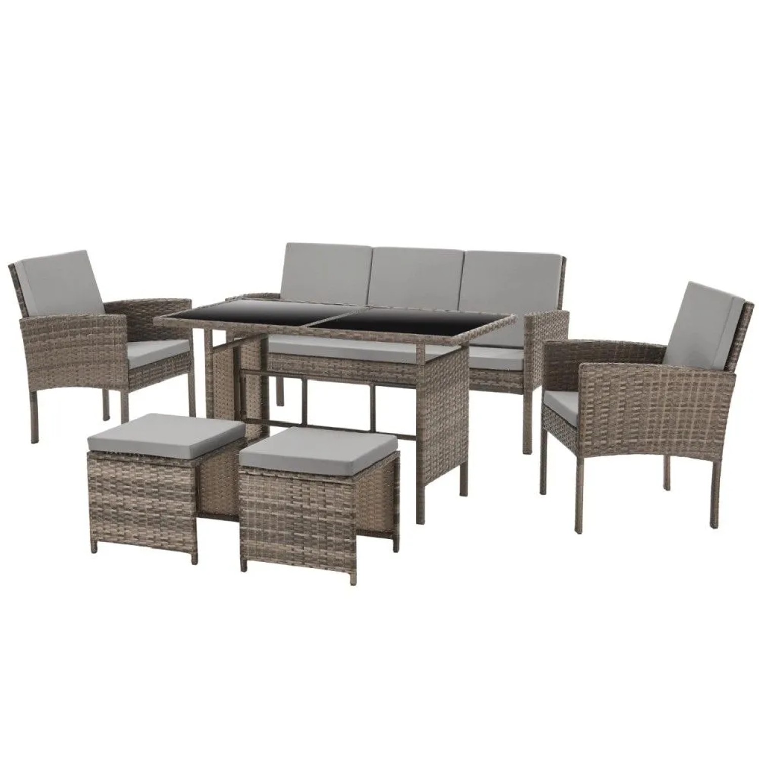 Svita Denver Polyrattan Gartenmöbel Set Essgruppe Lounge Esstisch Braun