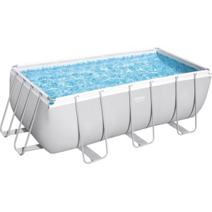 Bestway Frame Pool-Set Power Steel, 412x201x122 cm, lichtgrau, eckig, mit Stahlrahmen.