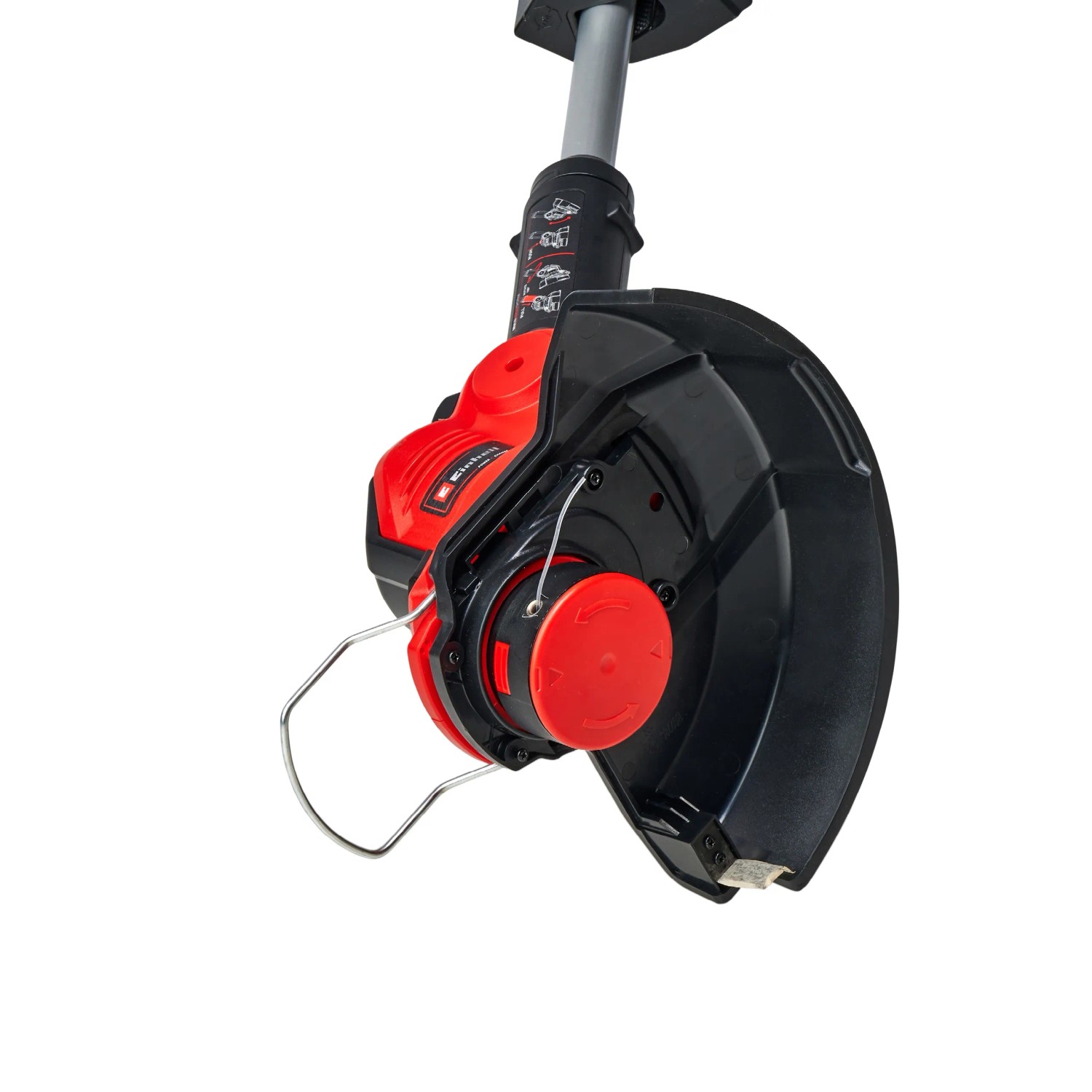 Einhell Akku-Rasentrimmer GE-CT 18/28 Li-Solo, rot/schwarz, Detailaufnahme des Trimmerkopfes.