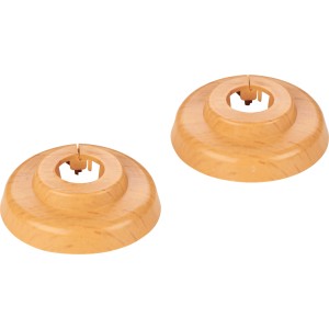 Zwei Klapprosetten Ø 18 mm in Bucheoptik zum Abdecken von Ausbrüchen an Armaturen.