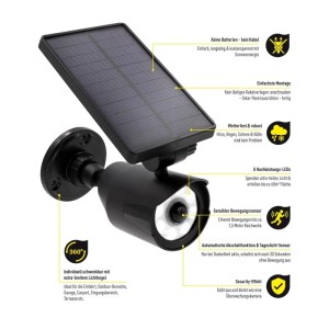 Schwarze Westfalia Solarleuchte Panta Safe Light mit Bewegungsmelder für den Außenbereich.