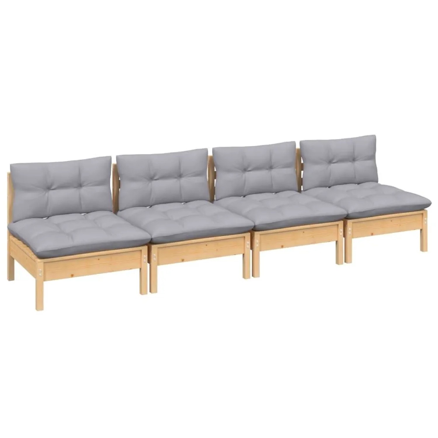 vidaXL 4-Sitzer-Gartensofa mit Grauen Kissen Massivholz Kiefer 3096123