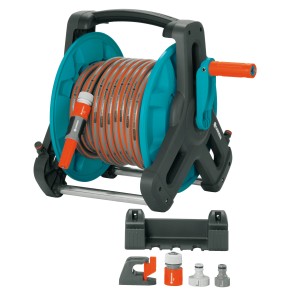 Gardena Wand-Schlauchtrommel Classic 50 Set mit 20 m Schlauch, Spritze und Zubehör.