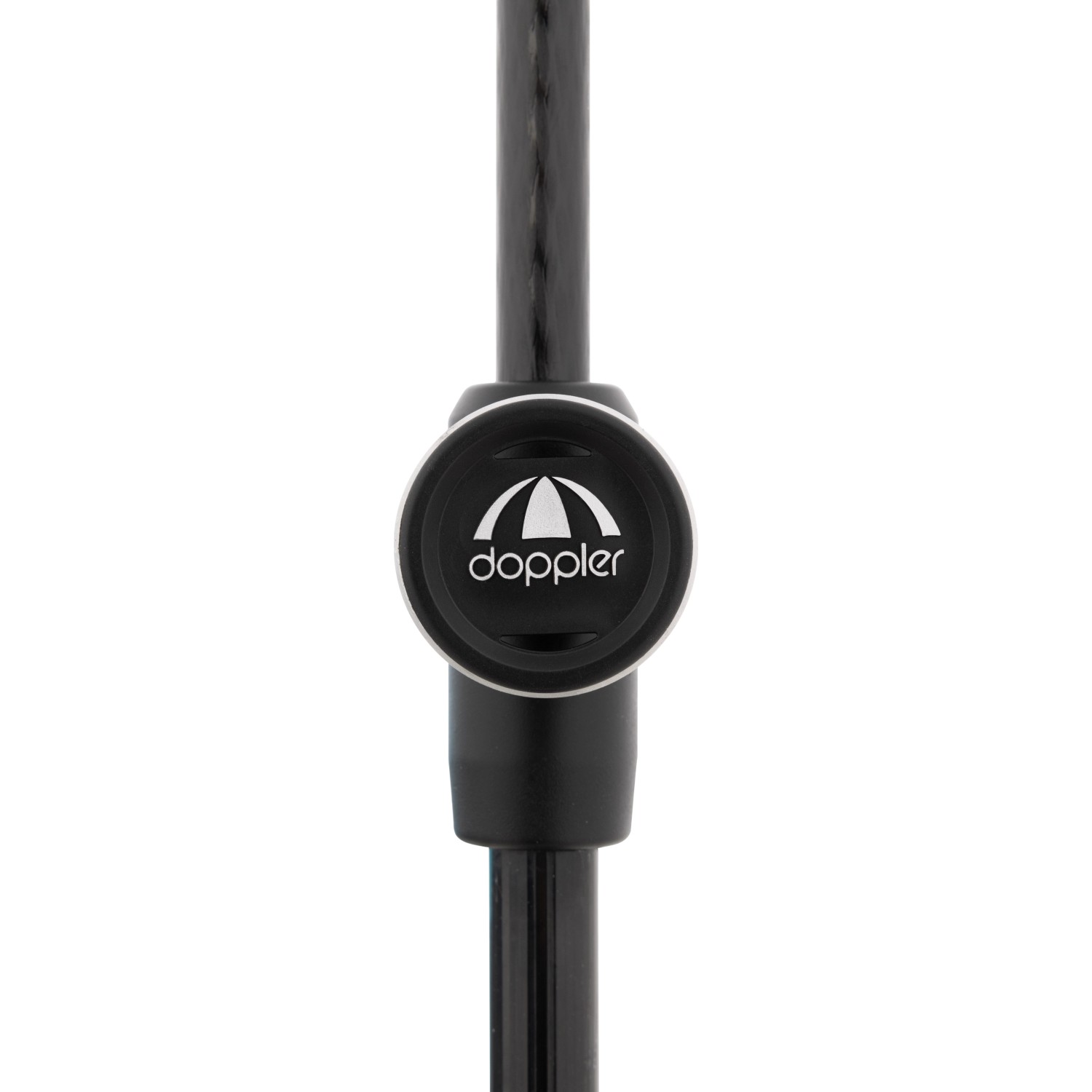 Detailaufnahme: Doppler Marktschirm Expert, anthrazit, mit Logo und Knickfunktion.