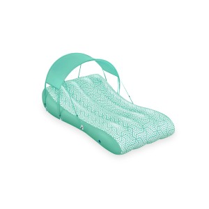 Bestway Luftmatratze Comfy Chill mit Sonnendach, türkis und weiß gemustert.