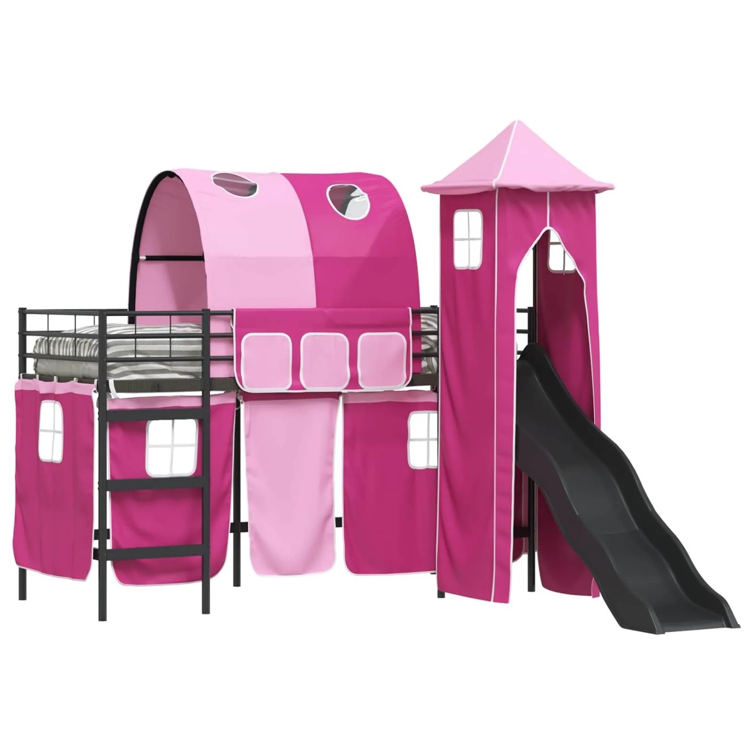 vidaXL Kinderloftbett Schwarz und Pink 90 x 190 cm Metall 42020887