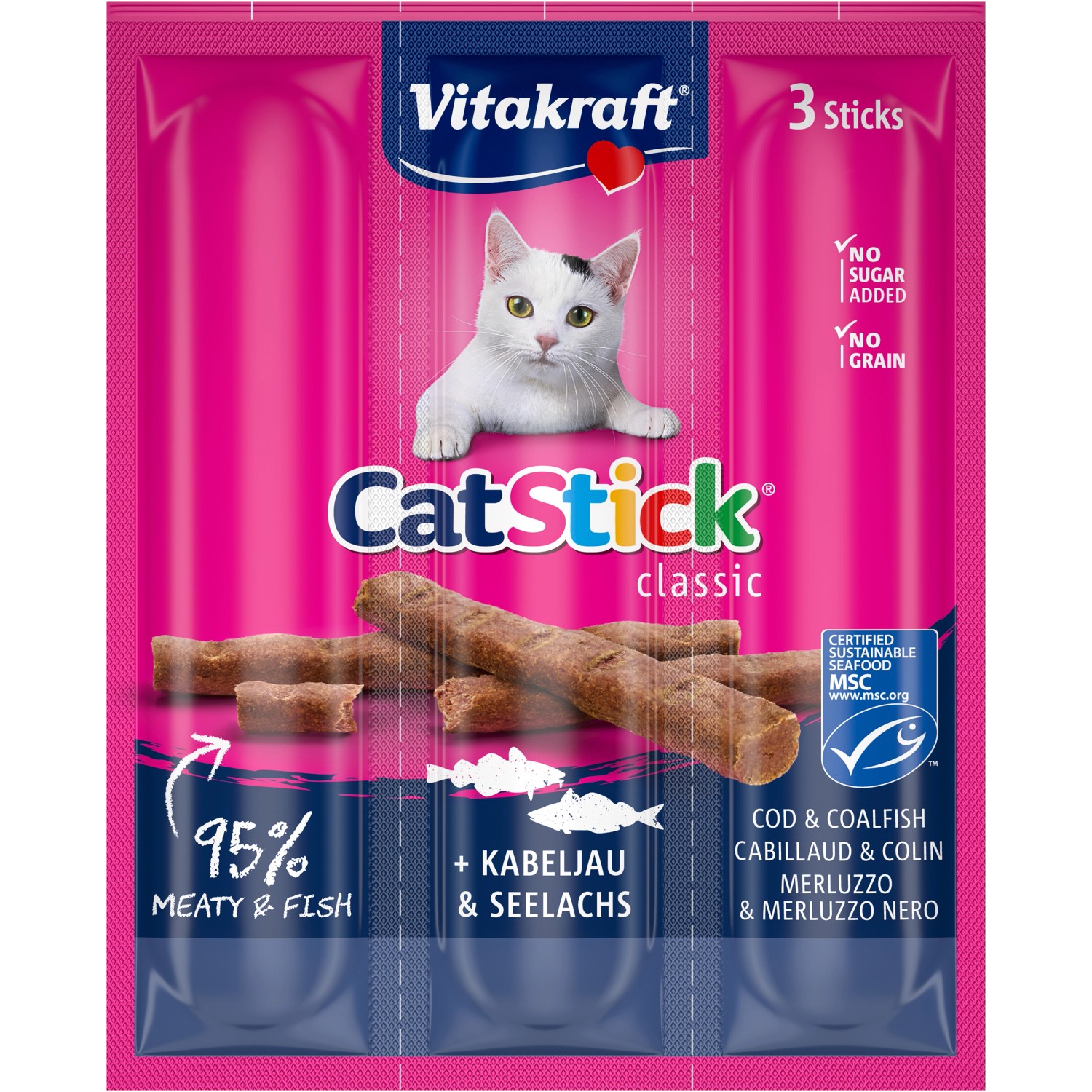 Vitakraft Katze Stick Kabeljau und Seelachs MSC 3 Stück/ 18 g