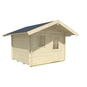 Skan Holz Gartenhaus Arosa 2, naturbelassen, 300x300 cm. Holz-Gartenhaus mit Fenster und Tür.