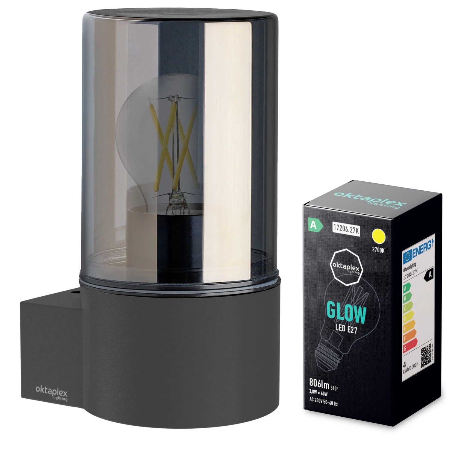 Oktaplex Puno LED-Außenleuchte inkl. Leuchtmittel E27 806lm Warmweiß 2700K IP44 Wandleuchte Aluminium Anthrazit