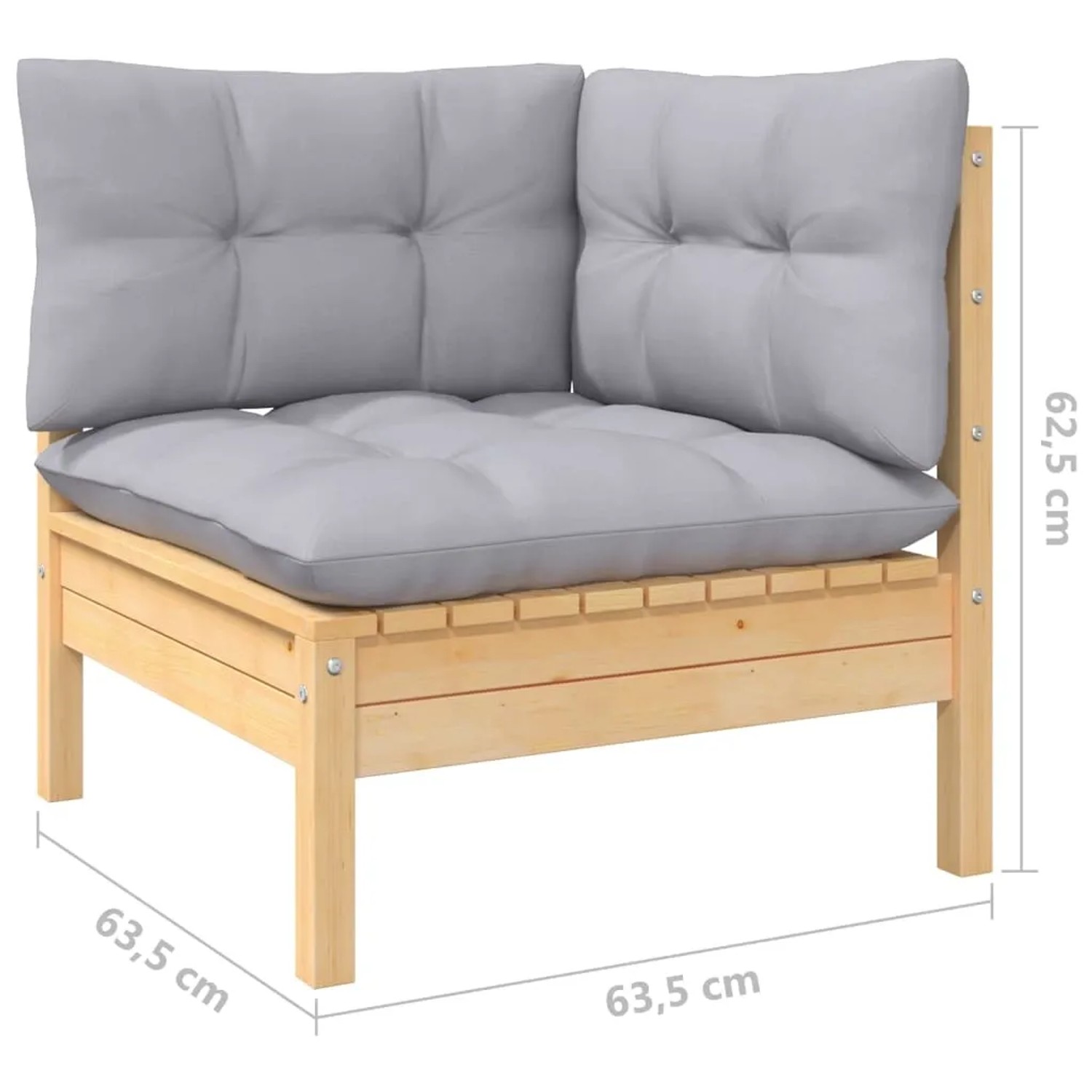 vidaXL Gartenlounge-Eckteil aus Kiefernholz mit grauen Kissen, Teil eines modularen Sets.