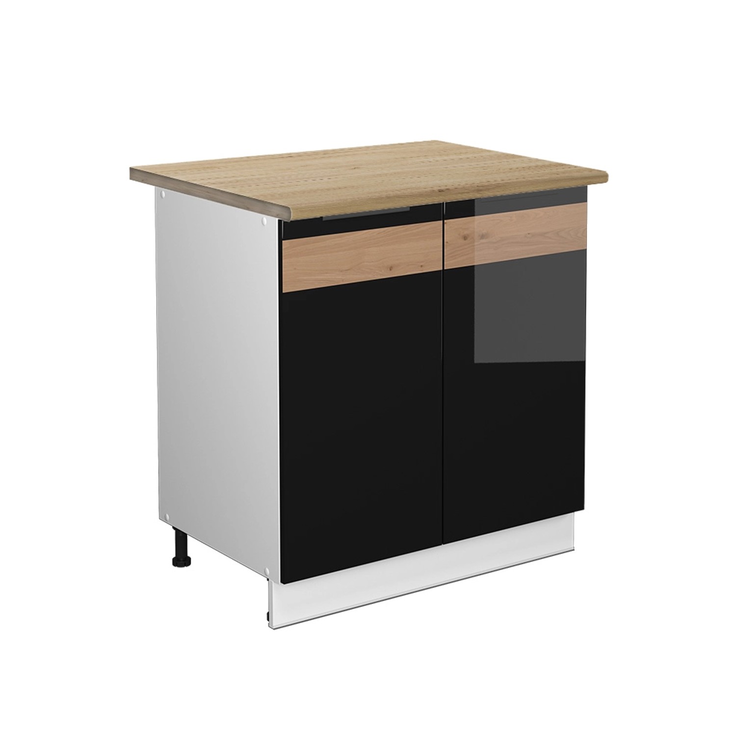 Vicco Spülenunterschrank Fame-Line Schwarz Eiche hochglanz/Weiß 80 cm mit R günstig online kaufen