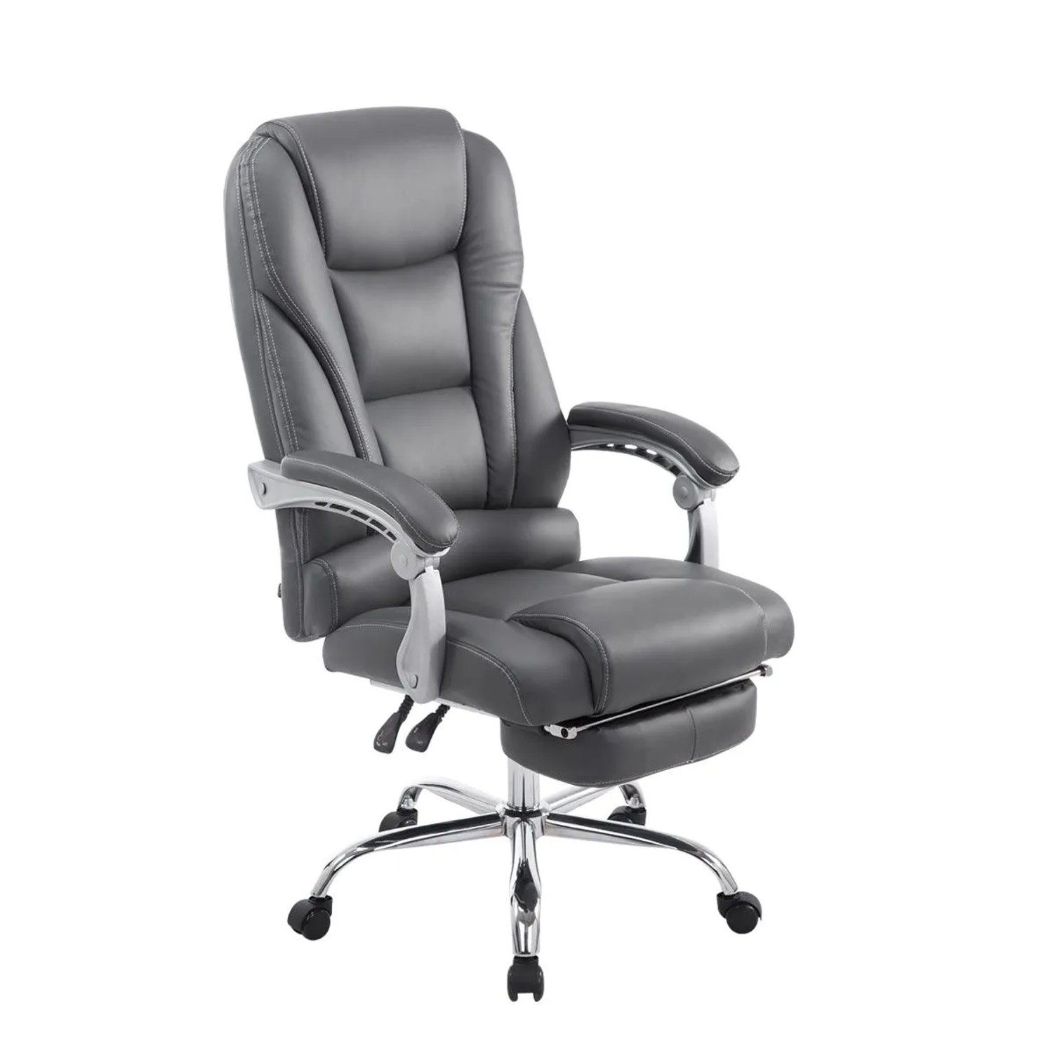 DELUKE Bürostuhl MIAMI 118x68x64 Grau Kunstleder Metall In Chromoptik Gestell Ergonomische Bürostühle Homeoffice Stuhl