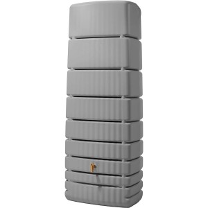 4rain Wandtank Slim, 650 Liter, steingrau. Schlanke Regentonne mit Auslaufhahn für die Gartenbewässerung.