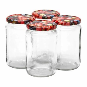 4er Set Van Well Einmachgläser Wildberries, 720ml, mit bunten Deckeln.