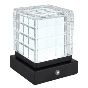 Globo Lunki LED-Tischleuchte, 10 cm, schwarz matt, mit transparentem Schirm in Würfelform.