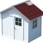 Gartenhaus mit roter, selbstklebender Bitumen-Dachbahn. Ideal für Gartenhäuser, Carports und Pavillons.