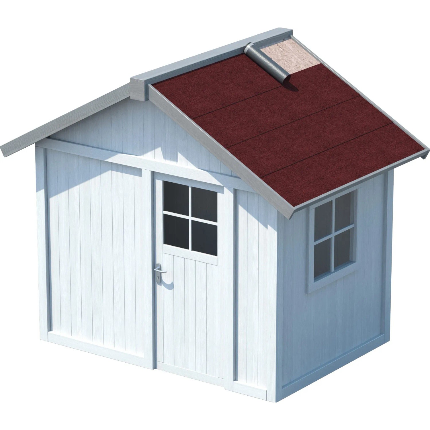 Gartenhaus mit roter, selbstklebender Bitumen-Dachbahn. Ideal für Gartenhäuser, Carports und Pavillons.
