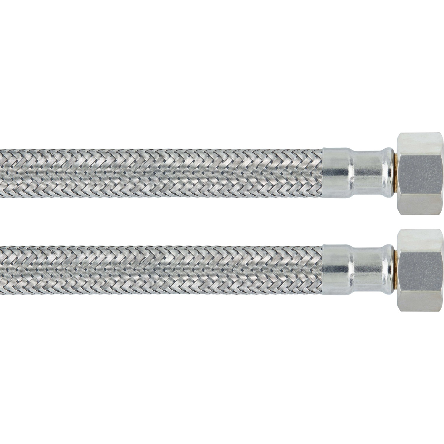 Flexibler Winkel-Anschlussschlauch, 14,9 mm (G 3/8) x 1000 mm, aus Edelstahl.