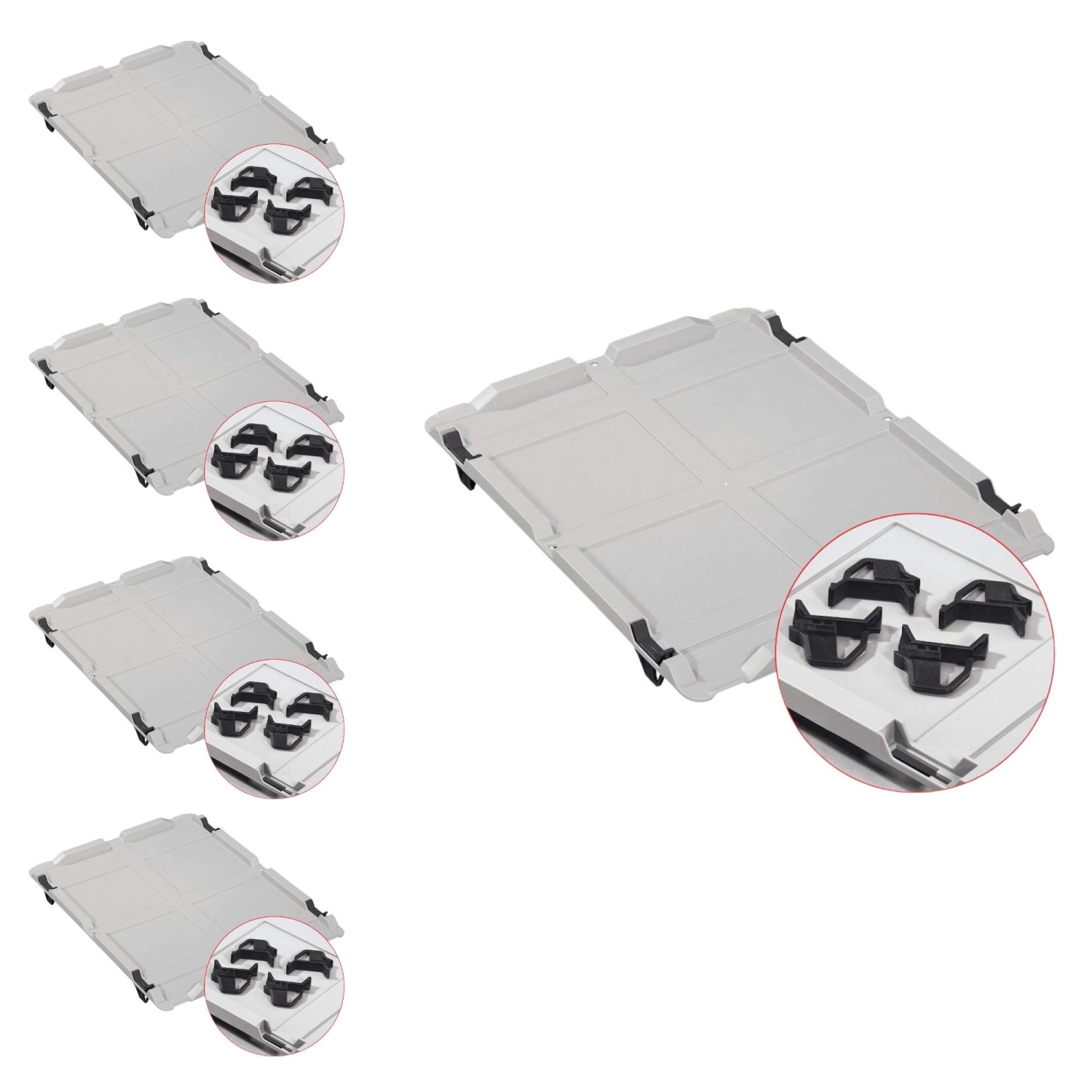 PROREGAL Spar Set: 5 graue Euroboxen mit Deckel und 4 Schiebeschnappverschlüssen. Aufbewahrungsboxen für Industrie und Gewerbe.