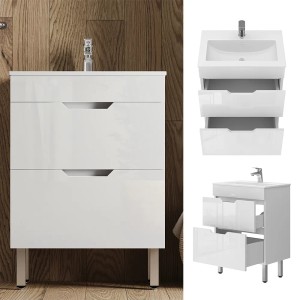 Vicco Badmöbel Set Clayton, weiß hochglanz, 2-teilig mit Unterschrank (60cm) und Waschbecken.