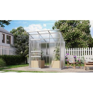 Vitavia Gewächshaus Palma 3250 mit Fundamentrahmen im Garten.