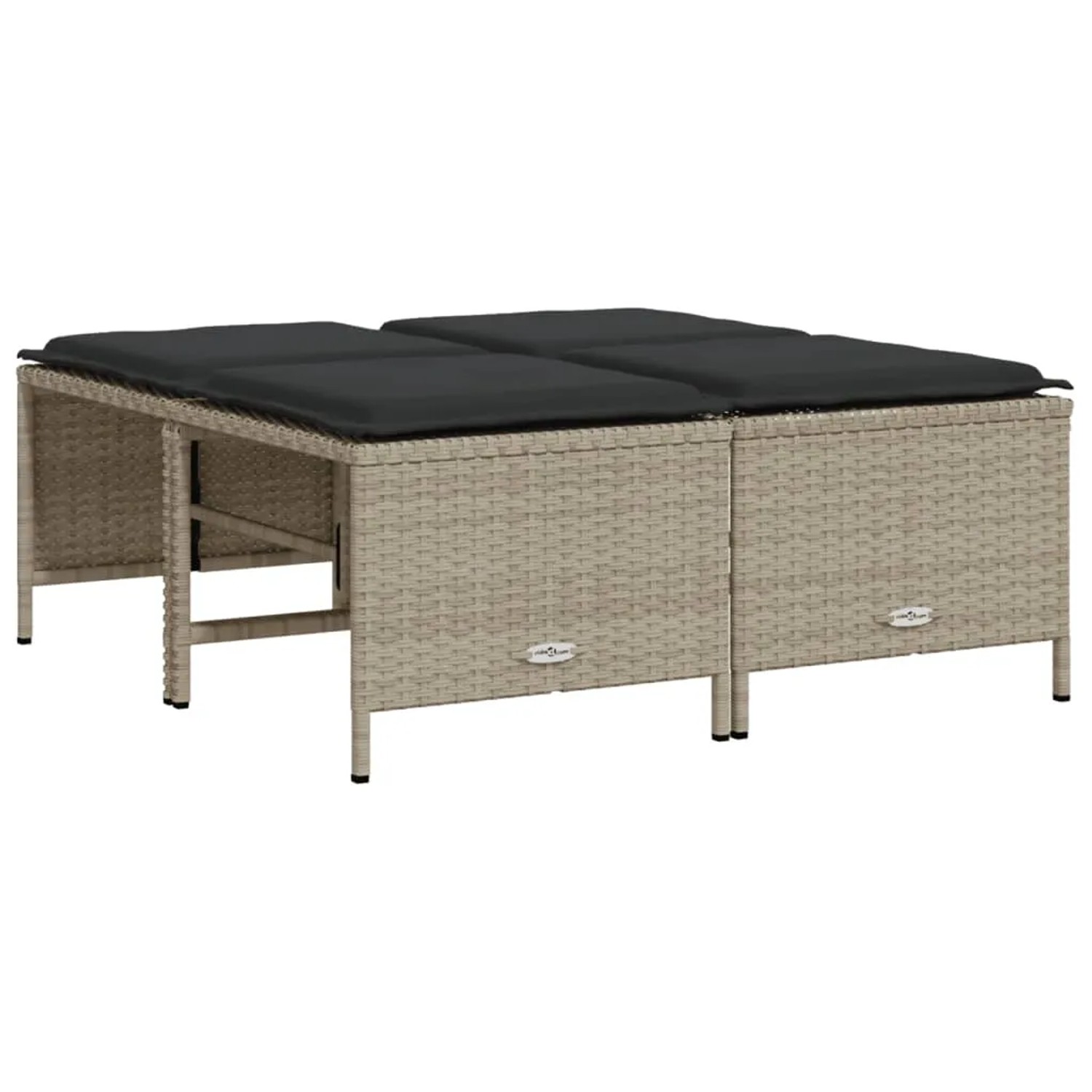 Hellgraue 5-tlg. vidaXL Garten-Sofagarnitur aus Rattan mit dunklen Kissen.