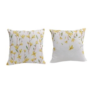 Boltze Kissen Forsythie, 40x40 cm, mit floralem Muster in Grün und Gelb.